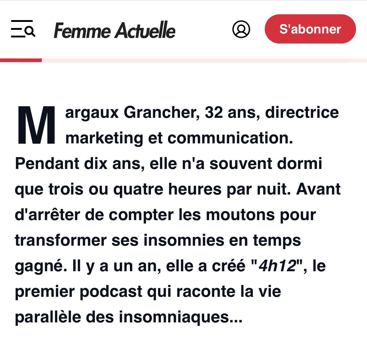 Femme Actuelle — article sur 4h12