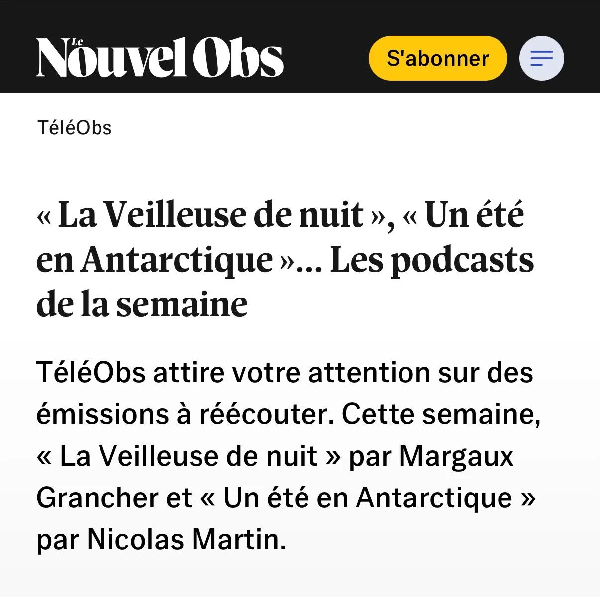 Le Nouvel Obs — sélection podcasts